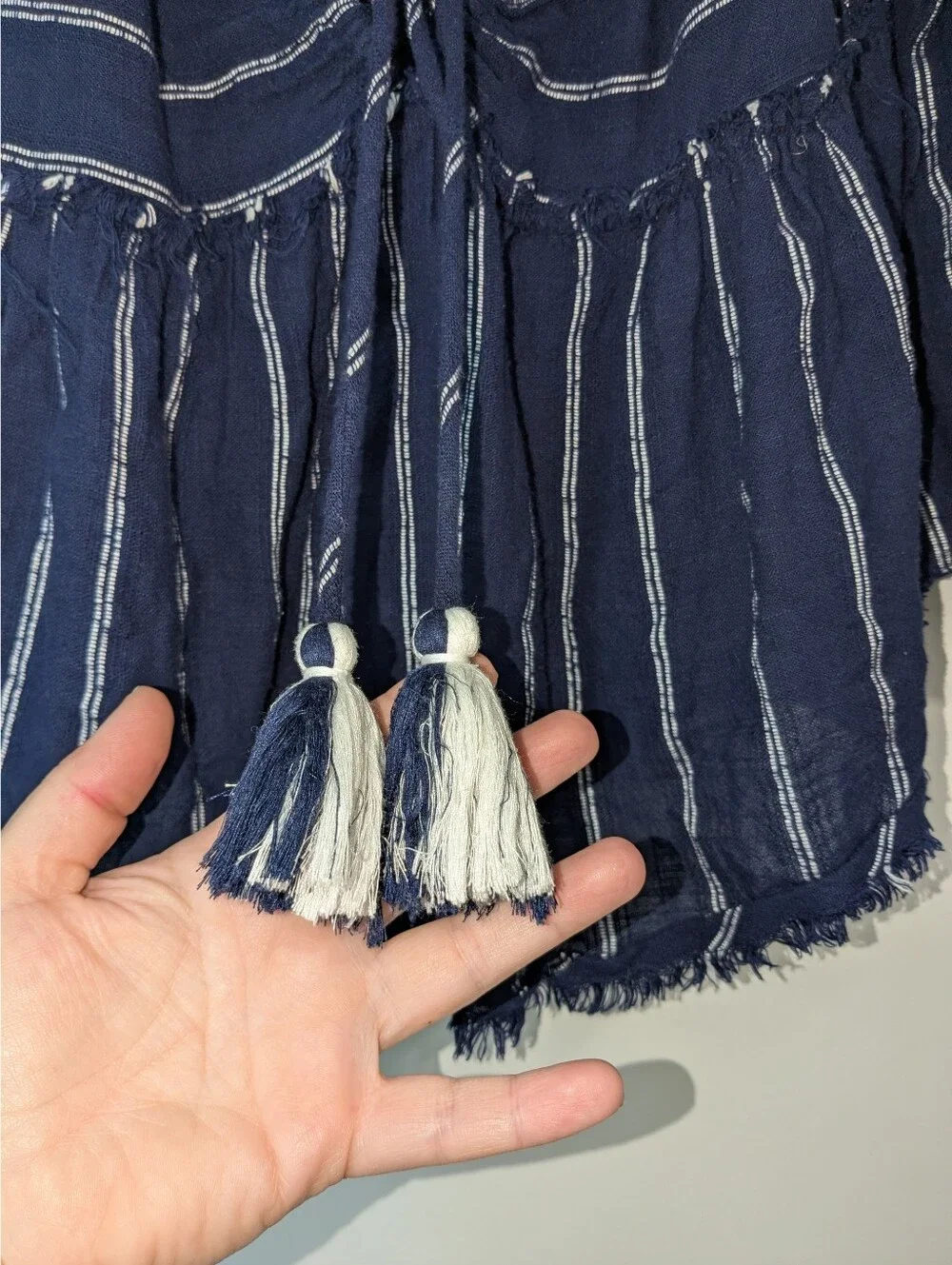 Free People Navy Blue Pinstripe Peasant Top